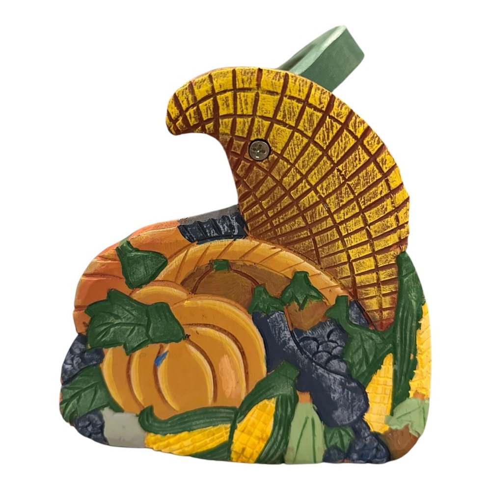 Rare Hand Crafted Multi Color Wooden "Harvest Season" Vegetable Carrier - Picture 7 of 10